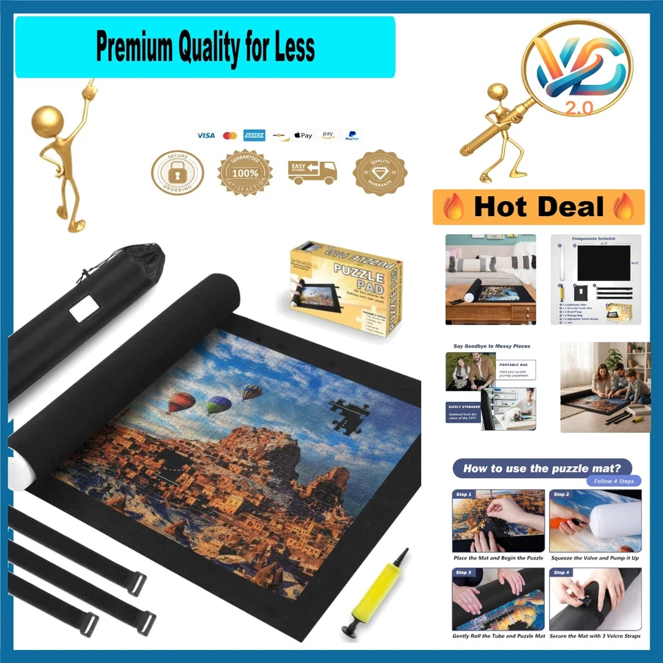 Puzzle Board Roll Up Mat 2000 Piezas Kit de Almacenamiento Portátil Negro Nuevo Foto 1 de 4