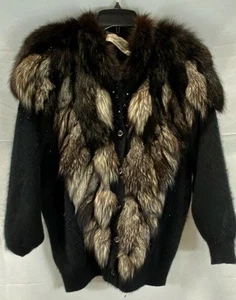 Bere Fashion Women Black Fur Angora Knit Beaded Jacket Outerwear XS - Picture 1 of 4