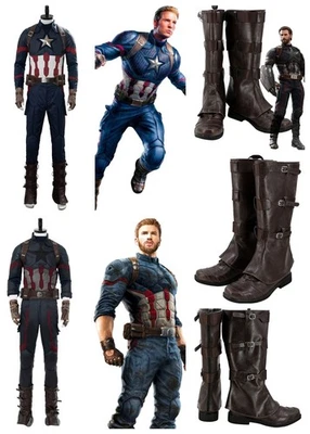 Avengers Infinity War Captain America Steven Rogers Cosplay Costume+Boots Shoes