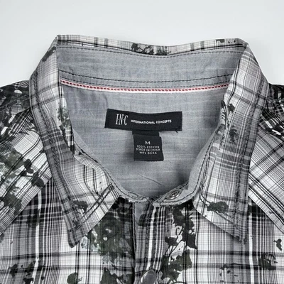 INC International Concepts Men’s M Gray Plaid Floral Long Sleeve Button Shirt - Image 1 of 4