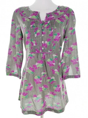 💚 MANTARAY Womens Popover Tunic Blouse Grey 3/4 Sleeve Cotton 100% 10/12 (38... - Image 1 of 4