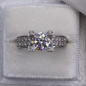 Diamond Ring Round Solitaire Accented F VS1 2.2 Ct Labcreated 14K White Gold - Picture 1 of 12