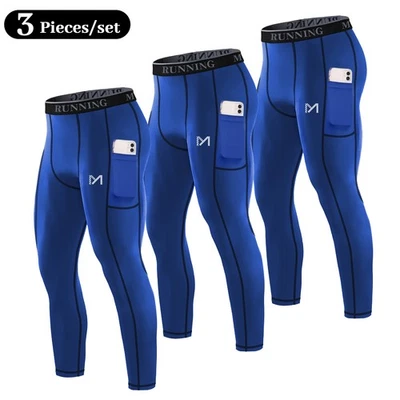 3 Pack Men's Compression Pants Baselayer Running Tights Leggings for Sports Gym - Image 1 of 4