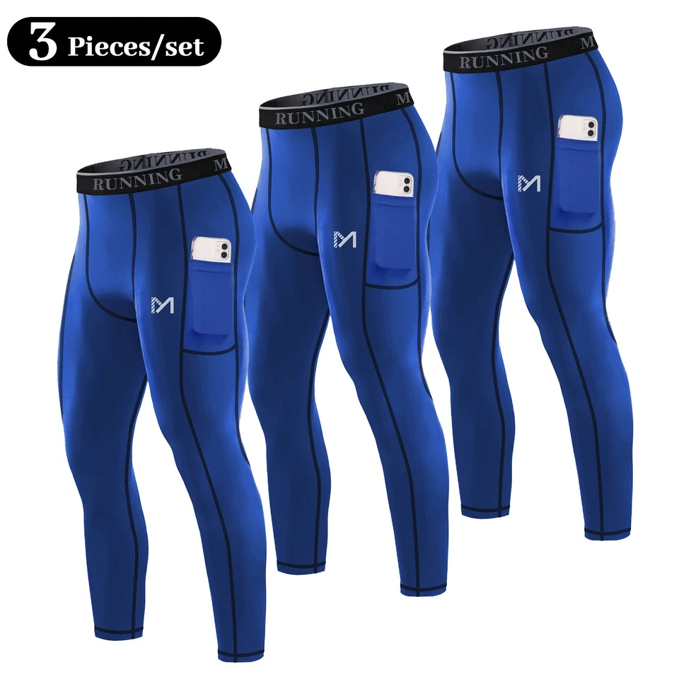3 Pack Men's Compression Pants Baselayer Running Tights Leggings for Sports Gym - Image 1 of 4