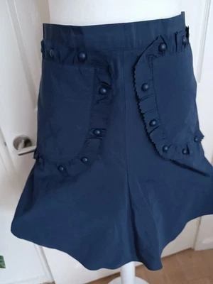 🎀RED VALENTINO BLUE SHORT SKIRT SIZE S, 8 A-LINE RUFFLES BUTTONS STRETCH - Image 1 of 4