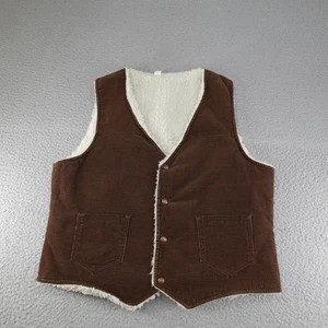 Vintage Corduroy Vest Mens Large Brown Sherpa Lined Western Cowboy Ranch - Picture 1 of 12