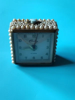 Vintage Bradley Alarm Clock Encrusted With Faux Pearls West Germany D8 - Image 1 of 4