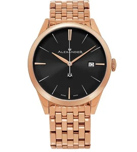 Alexander Herren Schweizer Made Roségold Edelstahl Link Armband Quarzuhr - Bild 1 von 7
