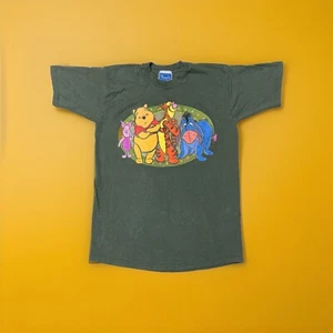 VTG Disney Winnie The Pooh Tigger Eeyore Piglet 90s Olive Green Shirt Men Large - Picture 1 of 11