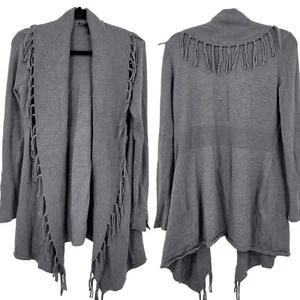 WHBM Fransen Western Strickjacke Duster M grau Wolle schwerer Strick Pullover Festival - Bild 1 von 12
