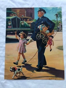 Vintage CALENDAR ART Litho Print Hy Hintermeister SAFETY FIRST Police Girl #150 - Picture 1 of 5