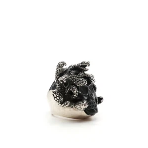 King Baby Studio Medusa Skull Ring Carved Black Jet Fine Silver .925 Size 10.5 - Picture 1 of 10