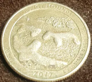 2017-D IOWA Effigy Mounds Quarter Errors: Brockage On Front ~ Lamination On Back - Picture 1 of 2