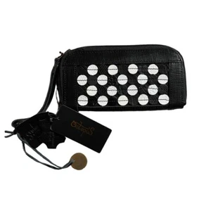 NWT Octopus Handbags Handmade Black White Leather Polka Dot Zip Wristlet Wallet - Picture 1 of 6