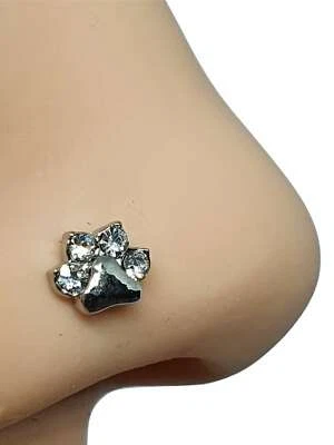 Borchia naso zampa cane gatto 4 zirconi 20 g (0,8 mm) acciaio chirurgico curl... - Immagine 1 di 4