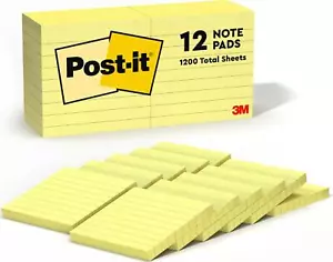 Post-it Notes, 3x3 In, 12 Pads, Canary Yellow, Clean Removal, Recyclable - Picture 1 of 9