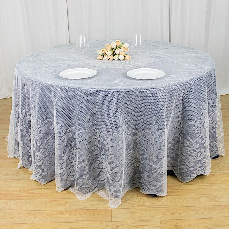 IVORY 120" Premium Lace Round Tablecloth Wedding Party Catering Decorations Sale - Image 1 of 4