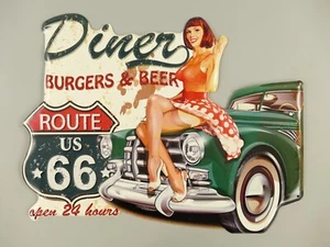 Shabby Blechschild Eisen Motor Gas Eisen Route 66  Burger Diners 49cm - Bild 1 von 1