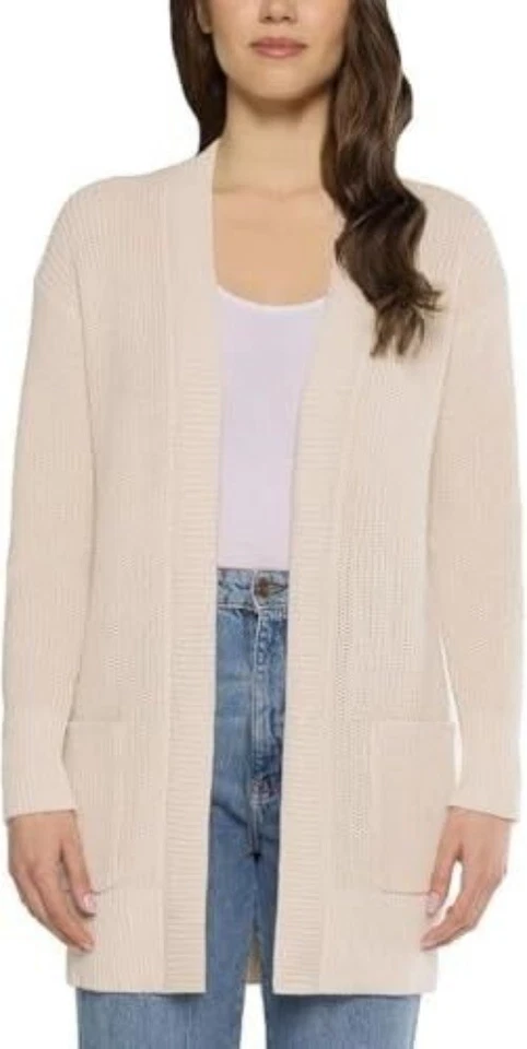 Max & Mia Women's L Open-Front Cardigan Casual Sweaters with Pocket Natural
