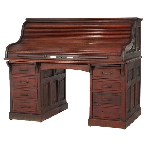 Antique Mahogany S-Roll Top Desk with Full Interior by Gunn, c1900 Cover