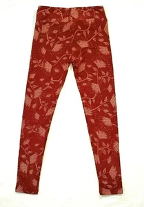 LuLaRoe Womens Juniors Leggings Size 2-10 Stretch Rust with Cream Flowers - Picture 1 of 8