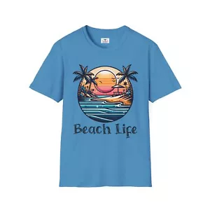 Beach Life Unisex Softstyle T-Shirt Summer T-Shirt Beachwear Vacation Gift - Picture 1 of 27
