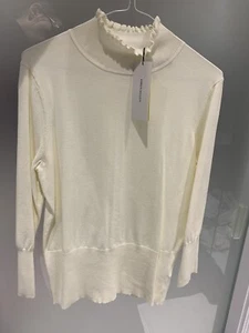 NEW Karen Millen Soft Knit Frill Turtle Roll Neck Ivory Jumper Size L KZ167 - Picture 1 of 4