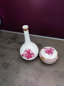  Herend apponyi purpur Feine Vase , Höhe ca. 13 cm  & kleine Dose Dm. 7 cm - Bild 1 von 3