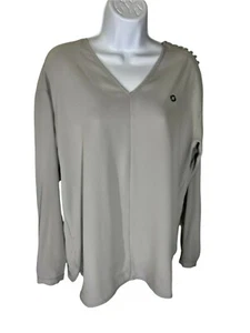 Top donna Lands’ End Outfitters grigio manica lunga spalle con bottoni taglia 12 - Foto 1 di 4
