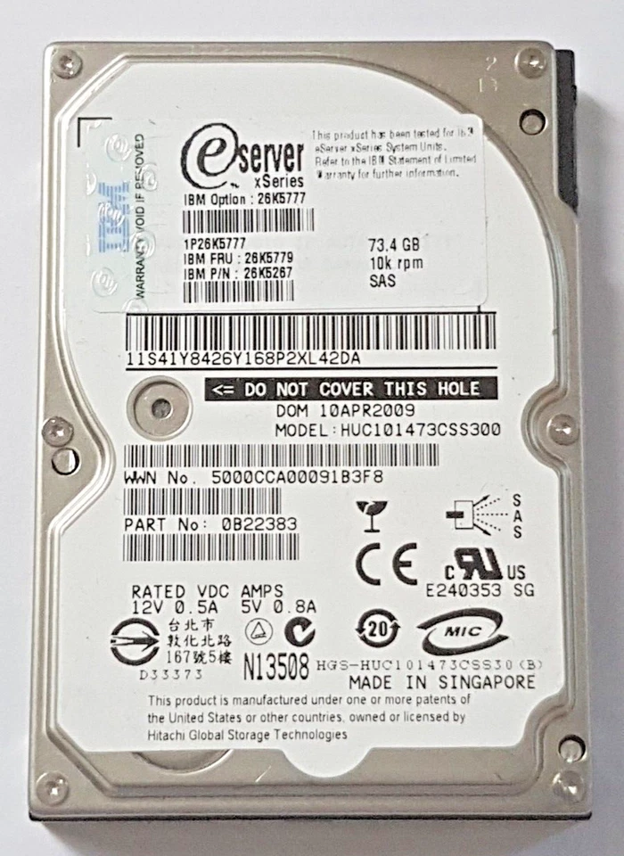 73.4 GB SAS IBM Xseries 26K5777 10000 RPM 8 MB HDD 2.5 " Internal Hard Drive - Image 1 of 1