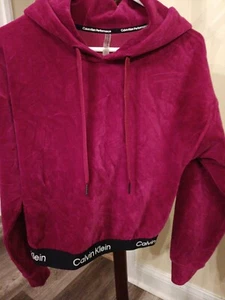  Calvin Klein Performance Purple Cropped Velour Hoodie Size S Cute Flattering  - Picture 1 of 3