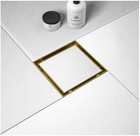 Square Shower Drain 6", Brushed Gold Floor Drain with Tiled Insert Grate & Hair