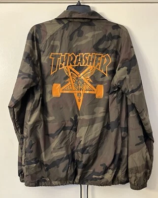 Chaqueta Thrasher Snap Up Light Camuflada Skategoat Cortavientos Estampado Naranja Talla Pequeña Foto 1 de 4