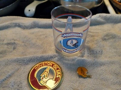 3-Vintage 1970-80s Houston Oilers NFL FOOTBALL Pinback glass cup Rare Set lot - Image 1 of 4