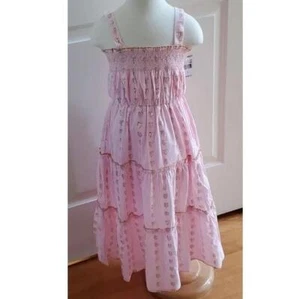 Girls Lilt Pink Smocked Tiered Summer Dress Size 6 6X Metallic Hearts NWT - Picture 1 of 1