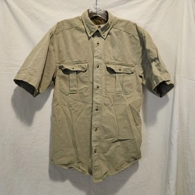 Camisa Field & Forest Vintage Manga Curta Lona Verde Botão para Cima - Masculina Média - Imagem 1 de 4