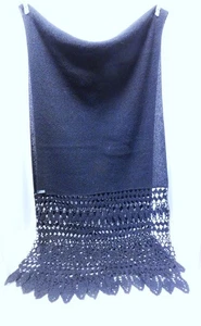 Black 100% Alpaca Shawl/Wrap 15.5" Crocheted Ends Mad in Peru 84" x 19" - Picture 1 of 8