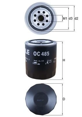 OC 485 MAHLE Oil Filter for AUDI,AUDI (FAW),FORD,GAZ,SEAT,SKODA,VW,VW (SVW) - Image 1 of 2