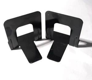 VINTAGE BLACK INDUSTRIAL METAL BOOK ENDS WORK / LIBRARY STEEL 5.5" TALL SET (2) - Picture 1 of 4