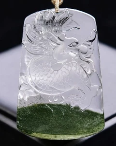 82.6g Top Natural Green Ghost Crystal Quartz dragon pendant reiki healing gift - Picture 1 of 6