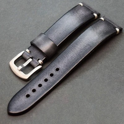 Correa de reloj de cuero genuino vintage gris-negro 18-26 mm correa de repuesto Foto 1 de 4