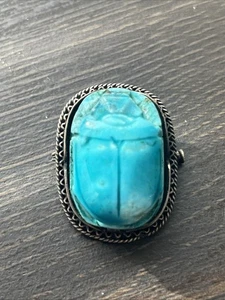 Vintage Skarabäus Türkis Blau Sterling Anstecknadel/Anhängend Grob! - Bild 1 von 9