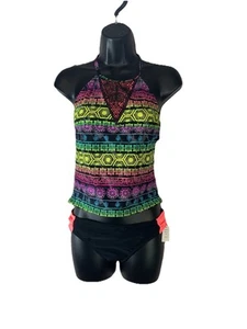 Arizona Jeans Co Swimwear girls 2pc Size 16 Black & Bright multi color print NEW - Picture 1 of 7