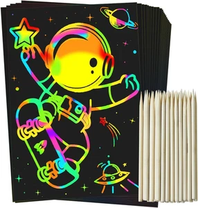 Scratch Rainbow Art Paper Set - 100Pcs Magic Scratch off Art Craft Supplies Kits - Picture 1 of 12