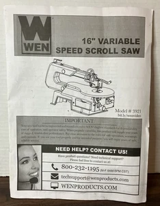WEN 16” Variable Speed Scroll Saw Model #3921 - Original Manual Only - Picture 1 of 2