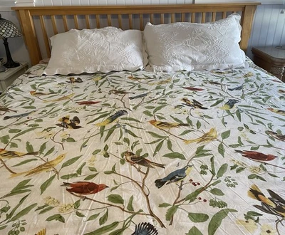 Edredón Pottery Barn Spring Sparrows KING ~ 100 % algodón ~ pájaros ~ botánico ~ blanco roto Foto 1 de 4