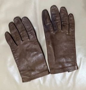 Vintage Damen braune Leder elegante Handschuhe Knopfverschluss 60er Jahre - Bild 1 von 3