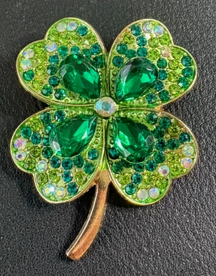 PIN BROCHE IRLANDÉS TRÉBOL CRISTAL VERDE 4 HOJAS TRÉBOL SUERTE Foto 1 de 3
