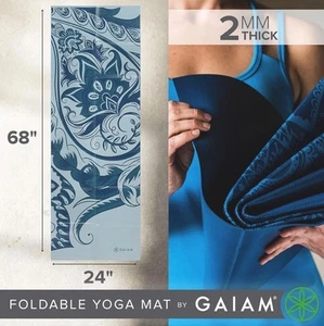 Gaiam Foldable Yoga Mat 68”x24” Icy Paisley Non-Slip Indoor Outdoor Travel - Picture 1 of 3