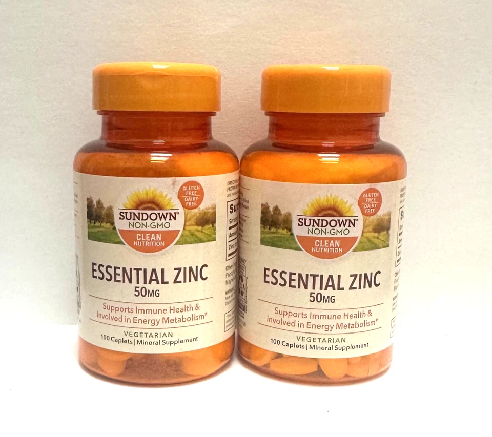 Sundown Essential Zinc 50mg, 2 packs (100 Caplets each) Exp:04/26 - Image 1 of 1
